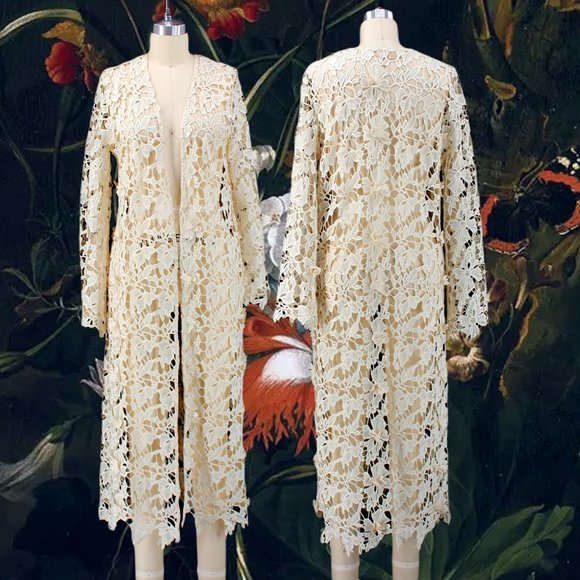 Unlabeled/Trelise Cooper Jackets & Coats Embroidered Open Work Lace 3d Floral Kimono Jacket